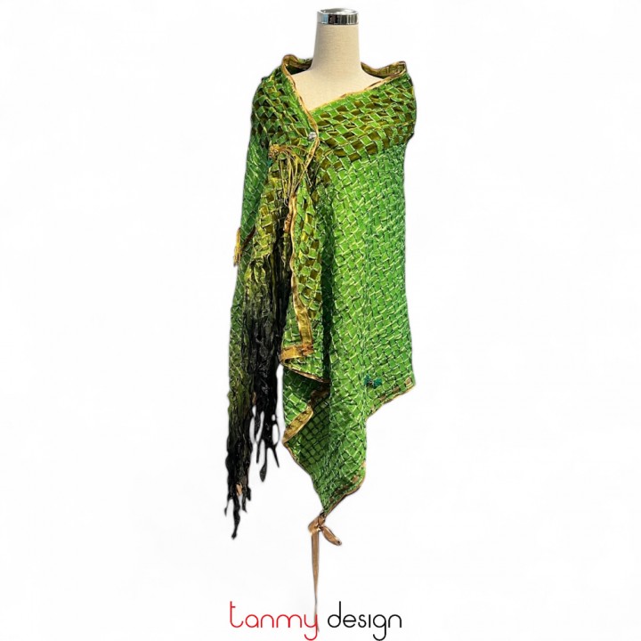 Green Kim Long hand-knitted organza silk and velvet scarf with lazy buttons